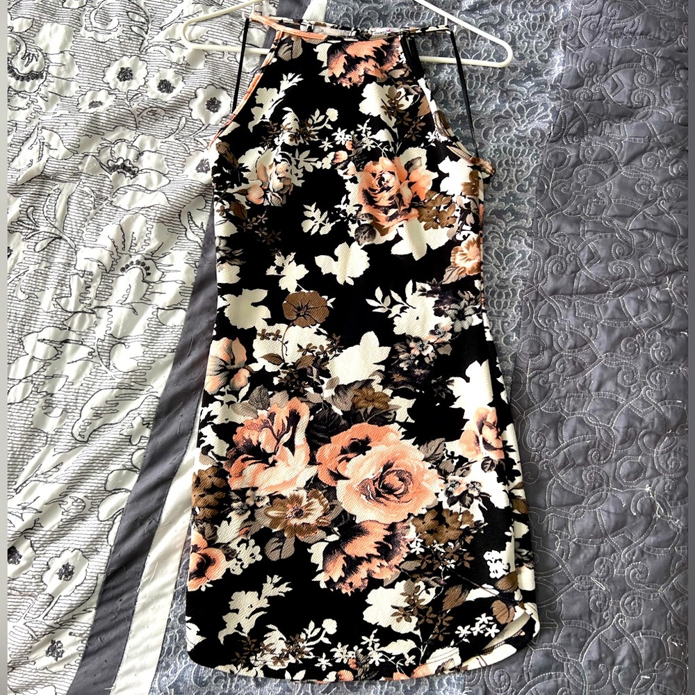 Black and floral mini dress